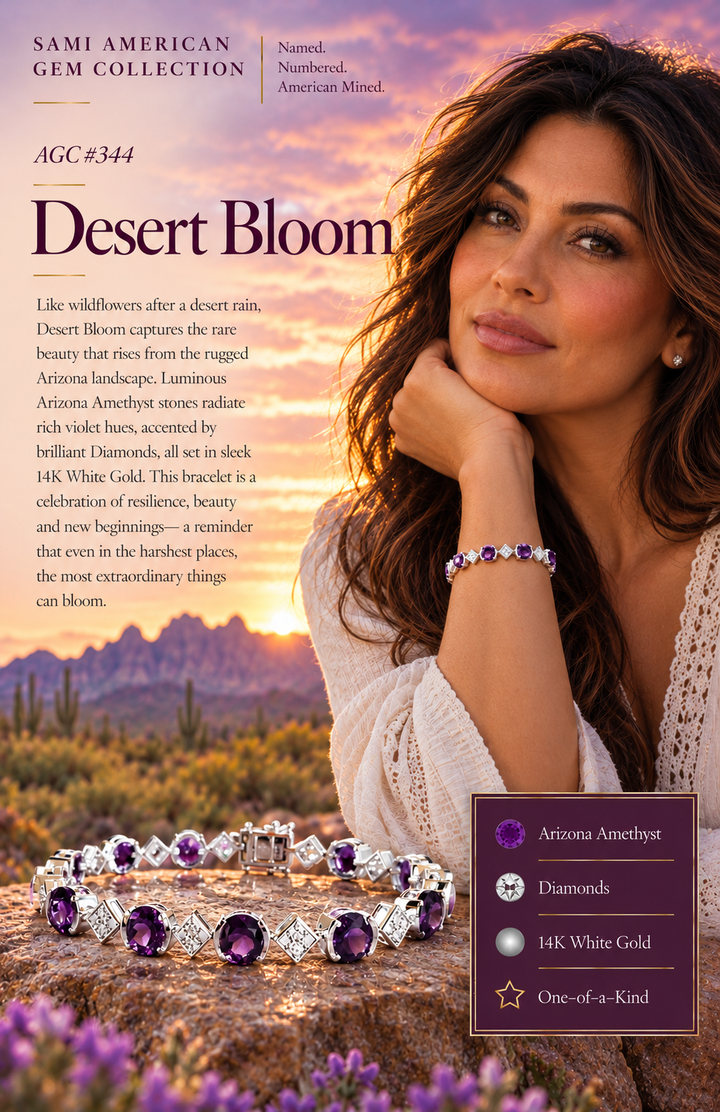 American Gem Collection #344 "Desert Bloom" Arizona Amethyst and Diamond 14K White Gold Bracelet
