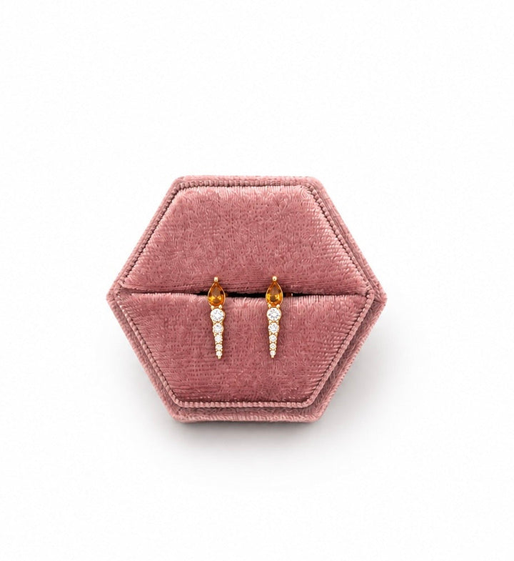 14K Yellow Gold Citrine and Diamond Drop Post Earrings