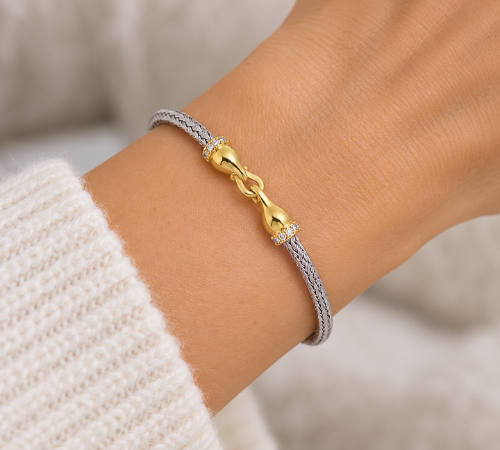 Sterling Silver & 14K Yellow Gold Diamond Accent Flex Bangle