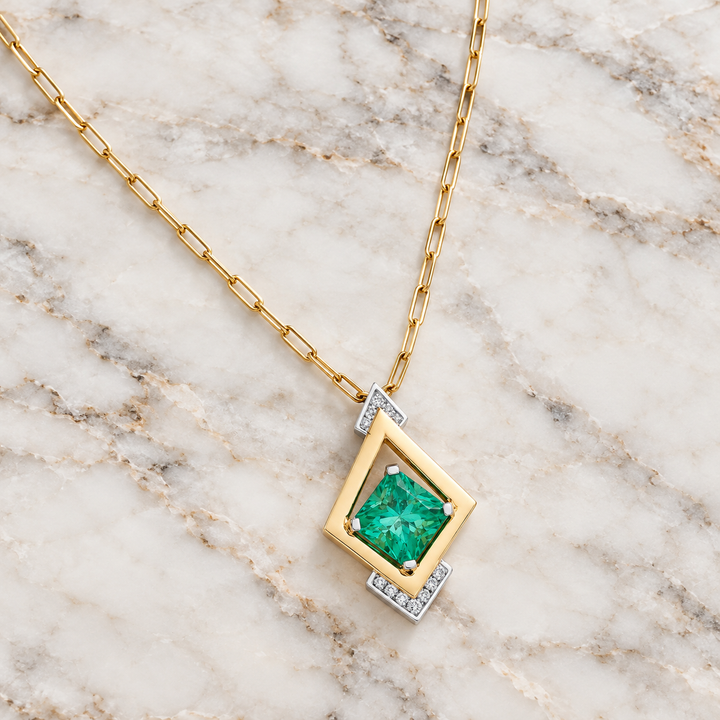 American Gem Collection #308 "Tides of Royalty" 14K Seafoam Green Maine Tourmaline and Diamond Pendant
