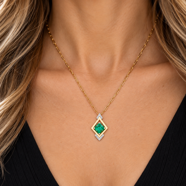 American Gem Collection #308 "Tides of Royalty" 14K Seafoam Green Maine Tourmaline and Diamond Pendant