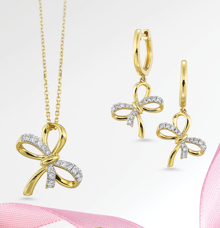 Diamond Bow Earrings in 14k Yellow Gold