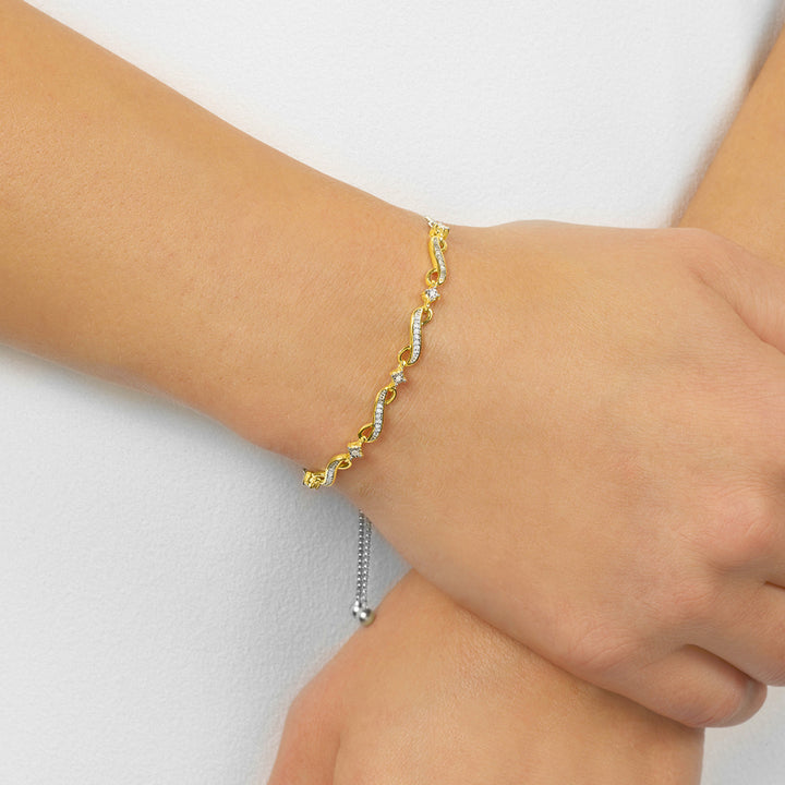 Sterling Silver Golden Wave Diamond Accent Bolo Bracelet