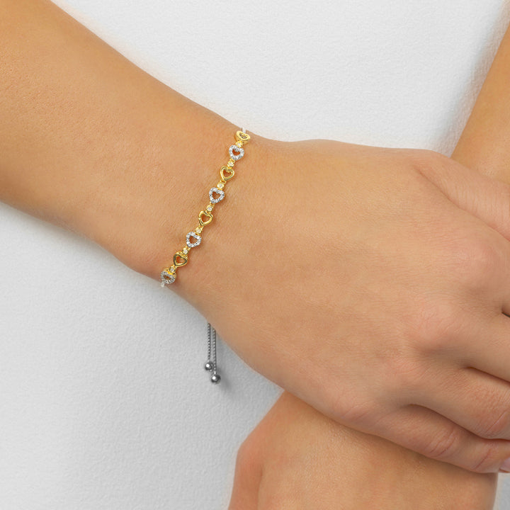 Sterling Silver Golden Hearts Diamond Accent Bolo Bracelet
