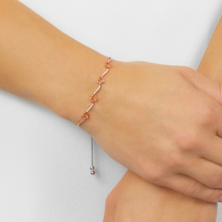 Sterling Silver Rose Touch Diamond Accent Heart Bolo Bracelet