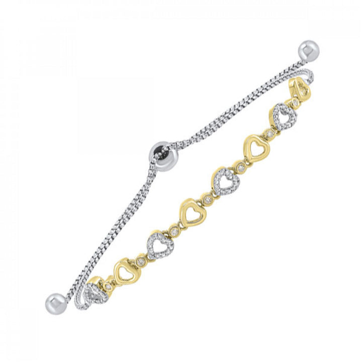 Sterling Silver Golden Hearts Diamond Accent Bolo Bracelet