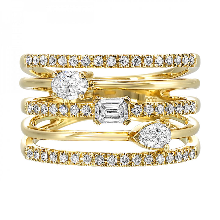 14k Yellow Gold Stacked Glamour Diamond Multi-Band Ring