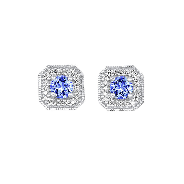 Vintage Square Diamond and Gemstone Studs
