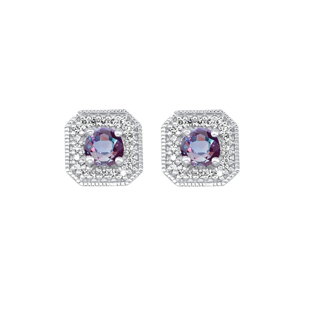 Vintage Square Diamond and Gemstone Studs