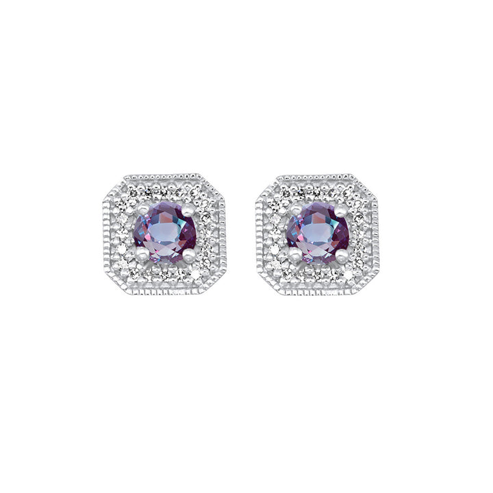 Vintage Square Diamond and Gemstone Studs