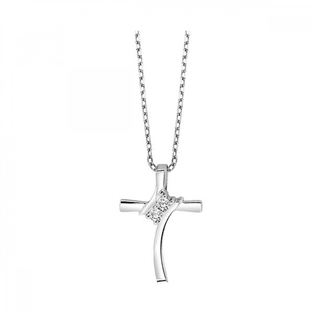Simple Silver and Diamond Accent Cross Pendant