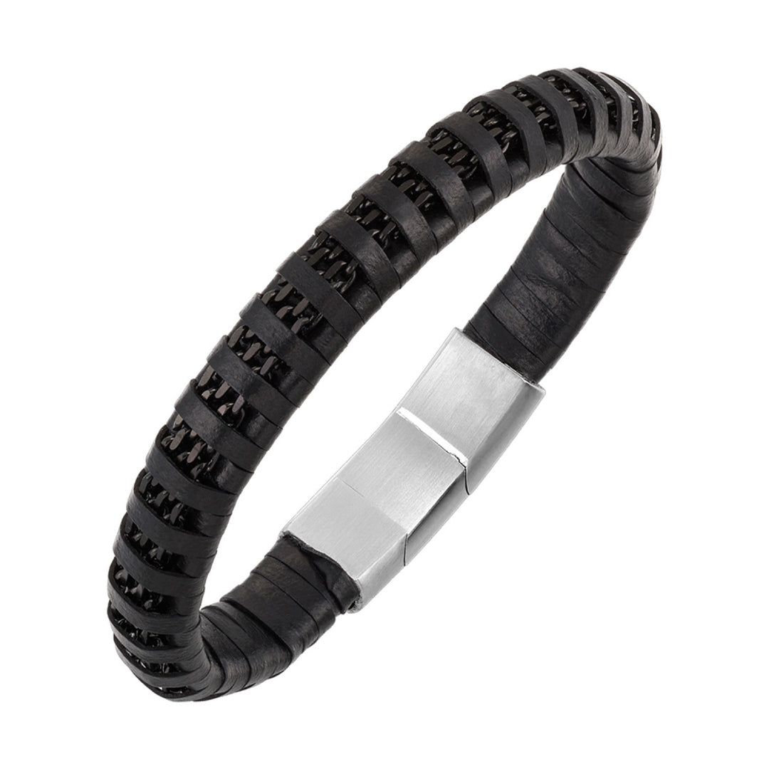 Stainless Steel Urban Edge Leather Chain Bracelet
