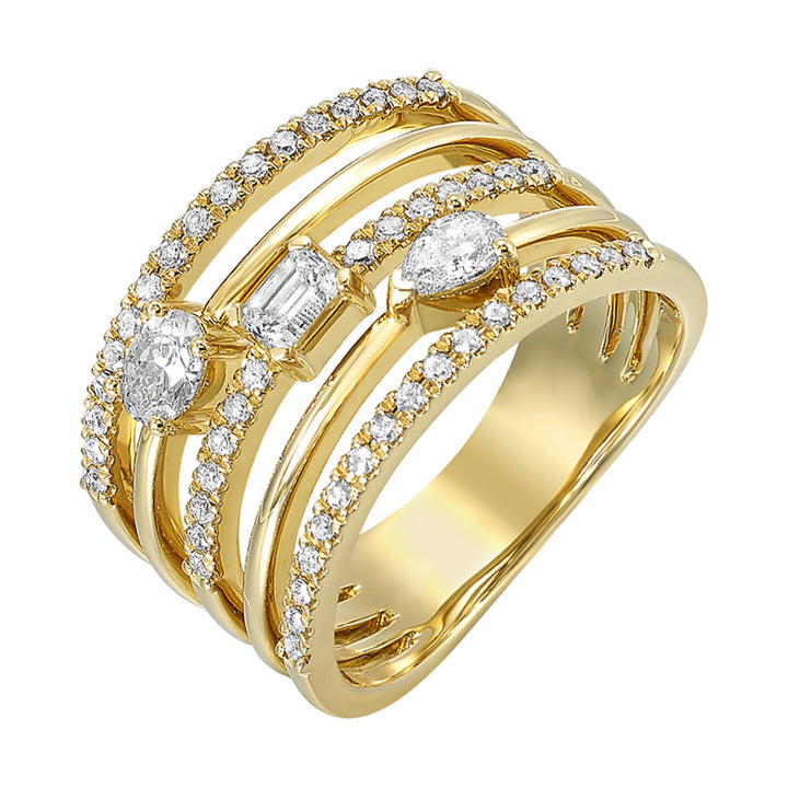 14k Yellow Gold Stacked Glamour Diamond Multi-Band Ring