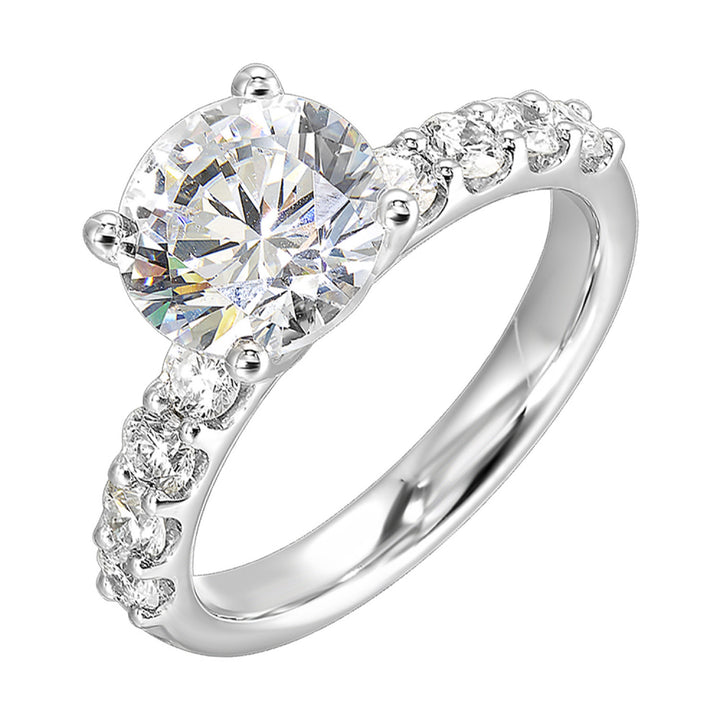 14K White Gold Radiant Accent Diamond Semi-Mount Engagement Ring