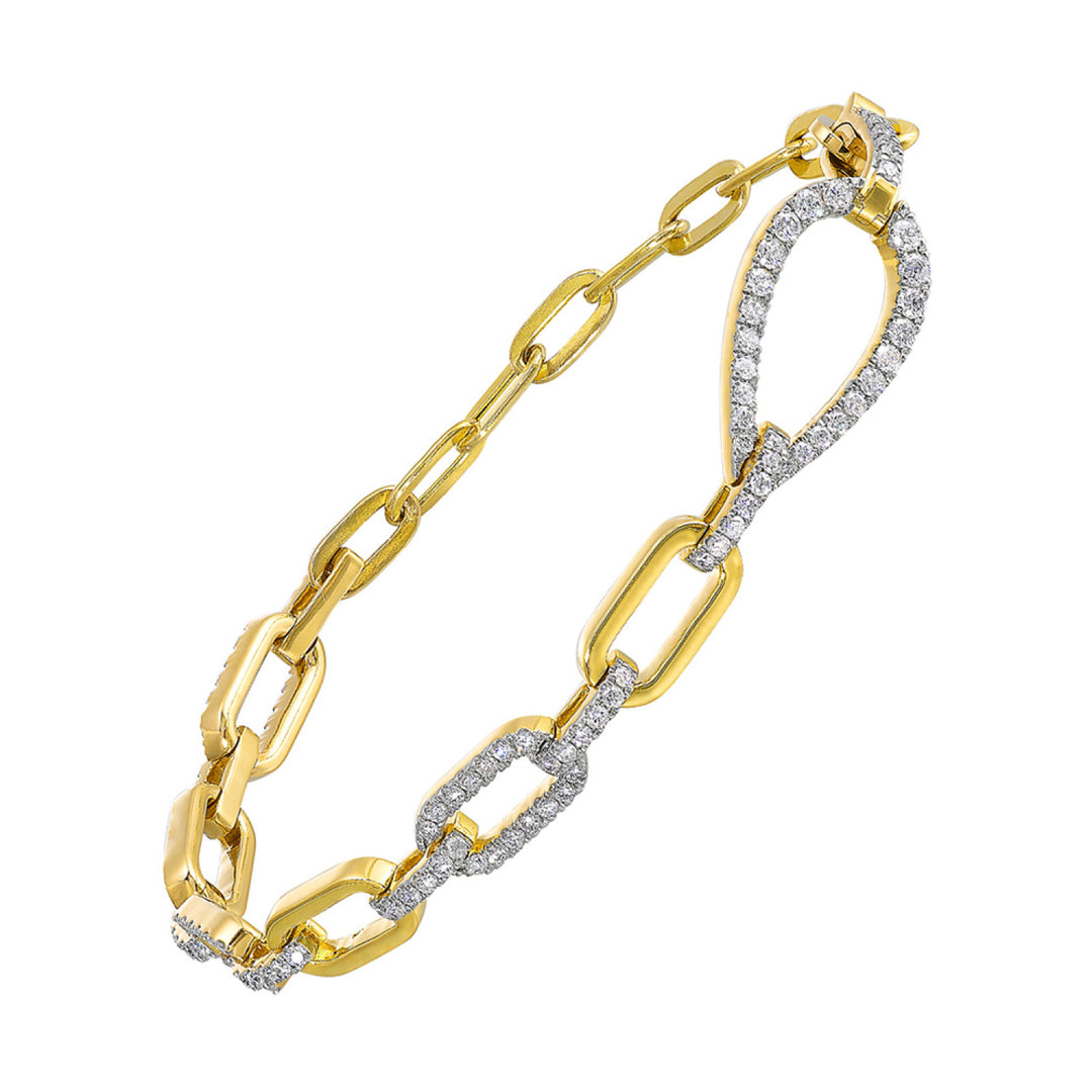 14k Yellow Gold Bold Link Diamond Paperclip Bracelet