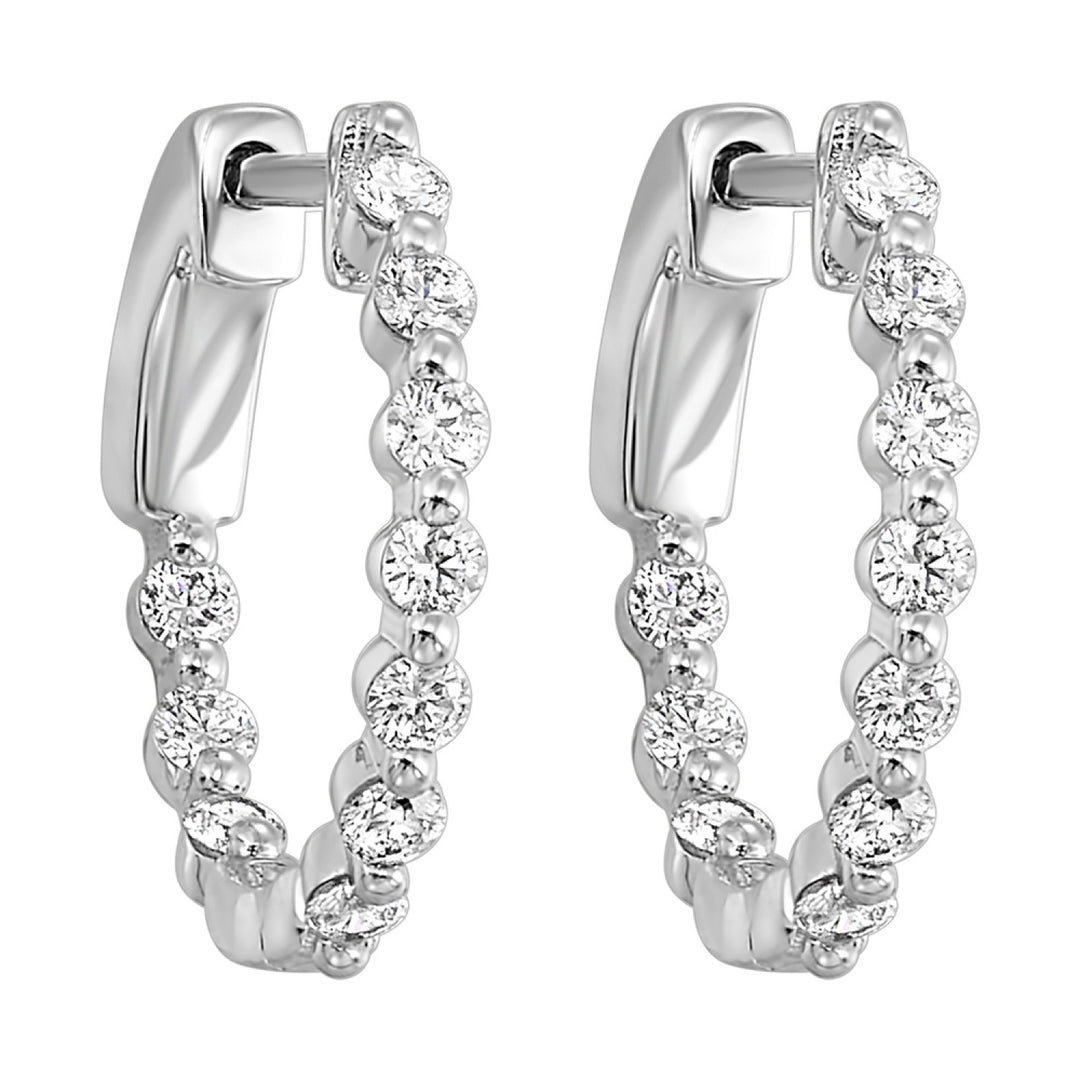 14k White Gold Classic Curve Diamond Oval Hoop Earrings