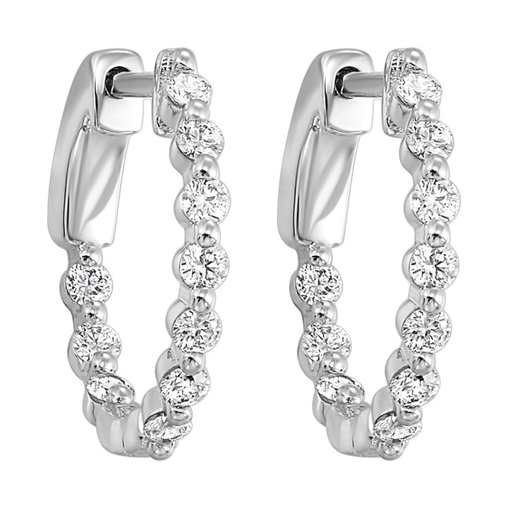 14k White Gold Classic Curve Diamond Oval Hoop Earrings