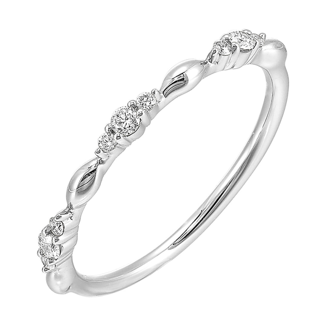14k White Gold Twisting Petal Diamond Stackable Ring