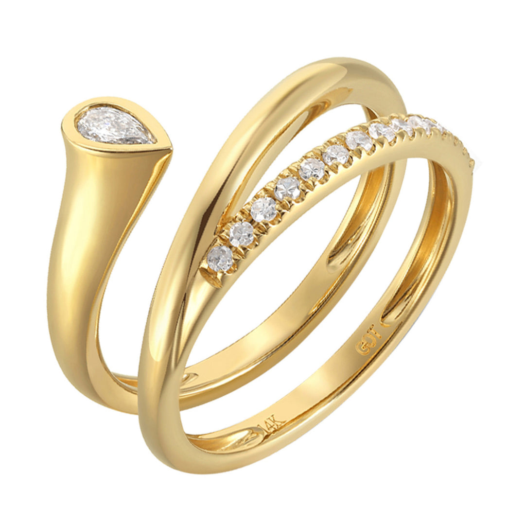 14k Yellow Gold Contemporary Curve Diamond Statement Ring