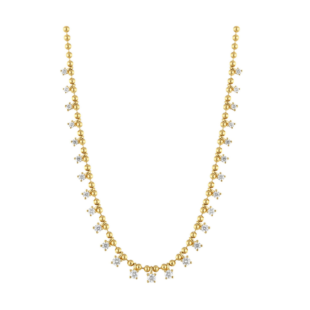 14k Yellow Gold Golden Rhythm Diamond Beaded Necklace