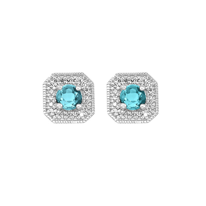 Vintage Square Diamond and Gemstone Studs