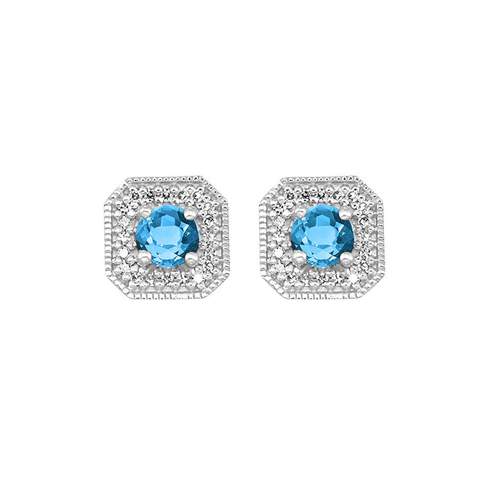 Vintage Square Diamond and Gemstone Studs