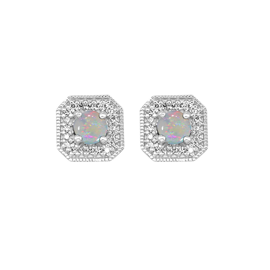 Vintage Square Diamond and Gemstone Studs