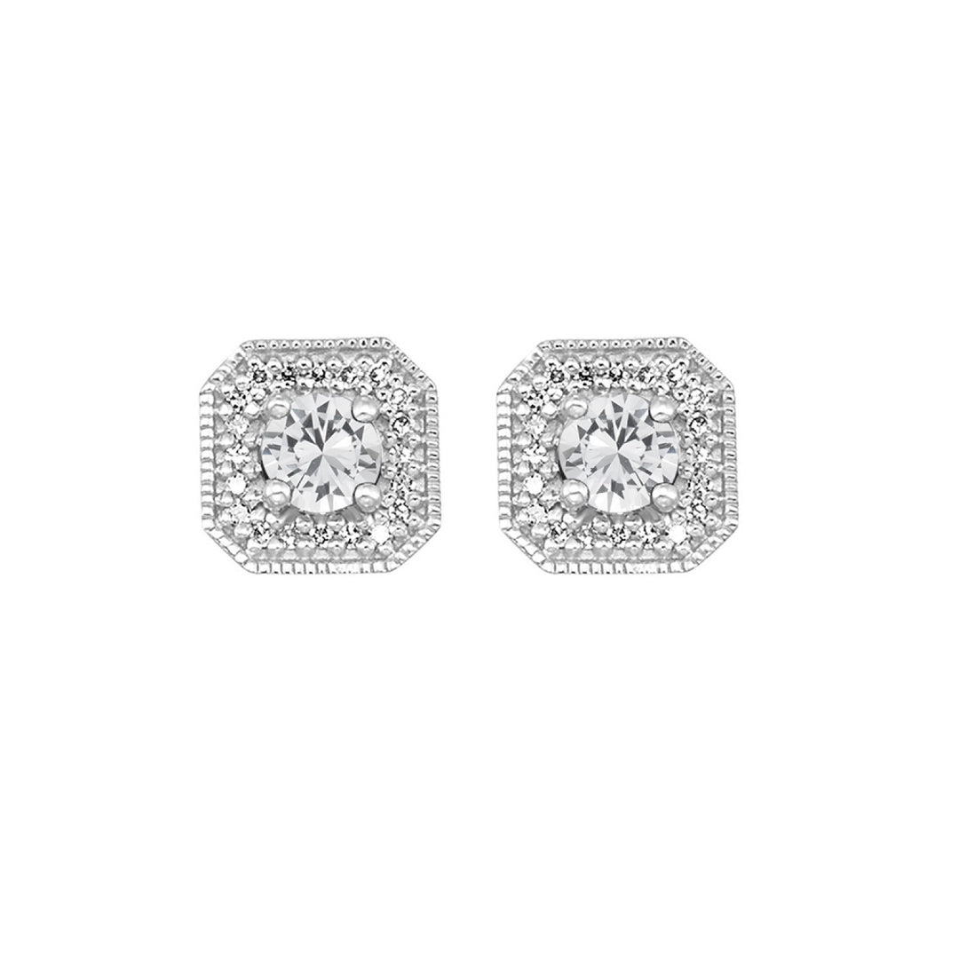 Vintage Square Diamond and Gemstone Studs