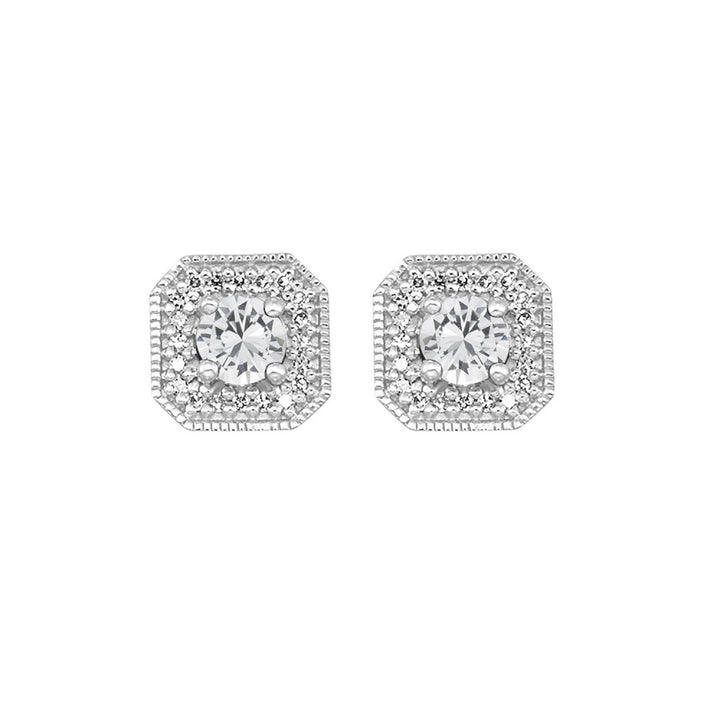 Vintage Square Diamond and Gemstone Studs