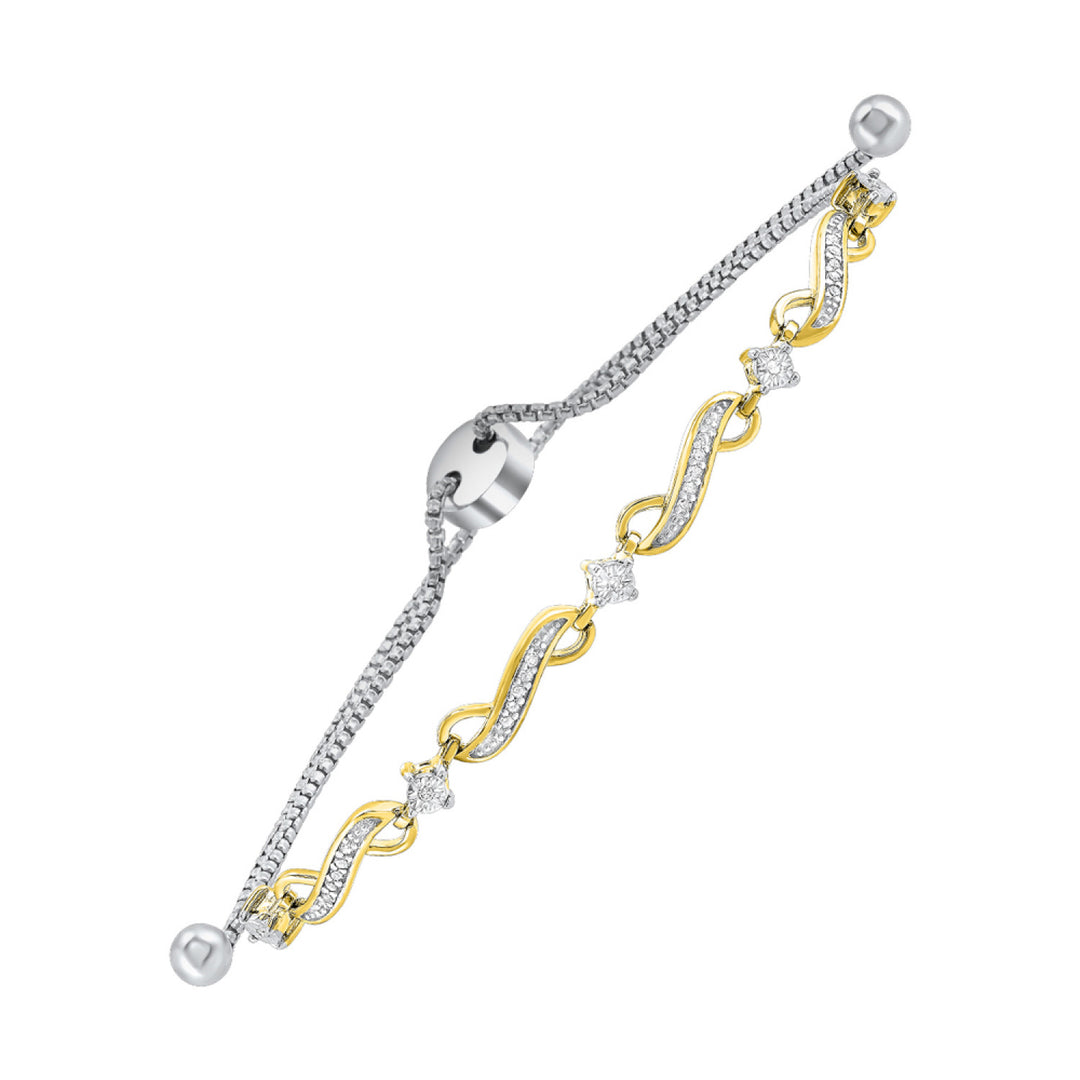 Sterling Silver Golden Wave Diamond Accent Bolo Bracelet