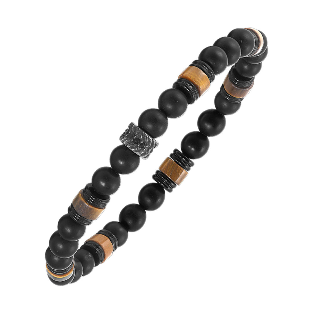 Stainless Steel Earthbound Strength Wood Bead Stretch Bracelet