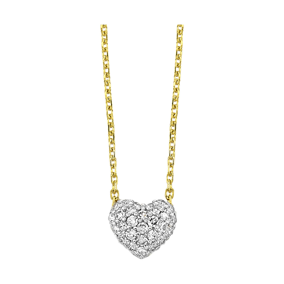 14k Yellow Gold Pave Diamond or Ruby Heart Necklace