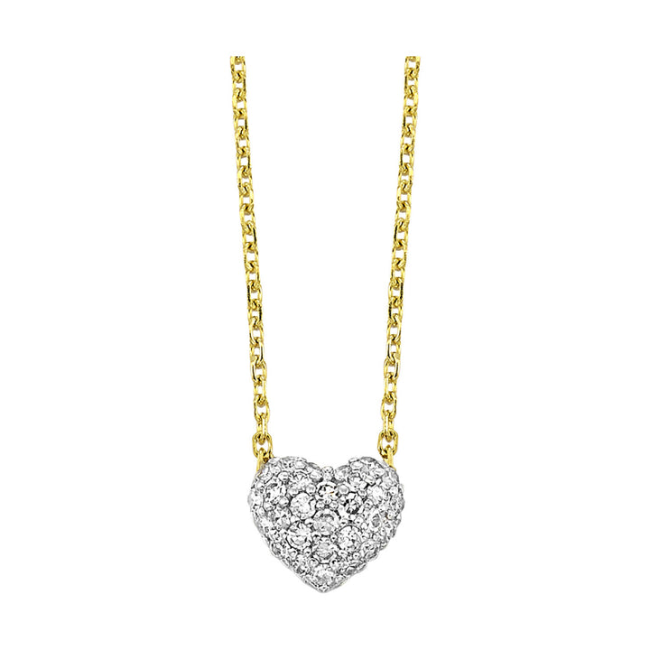 14k Yellow Gold Pave Diamond or Ruby Heart Necklace