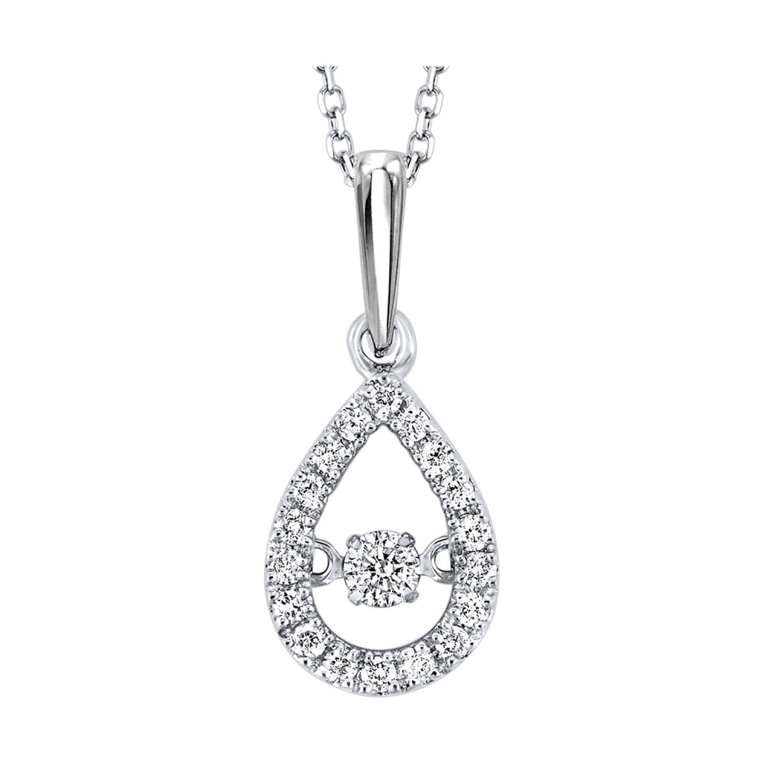 10K White Gold Dancing Teardrop Diamond Pendant Necklace