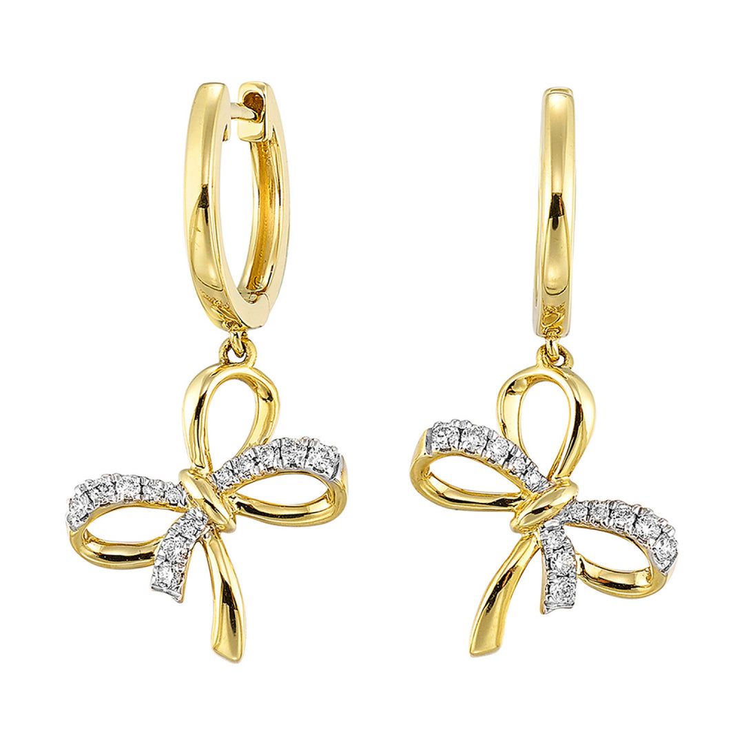 Diamond Bow Earrings in 14k Yellow Gold