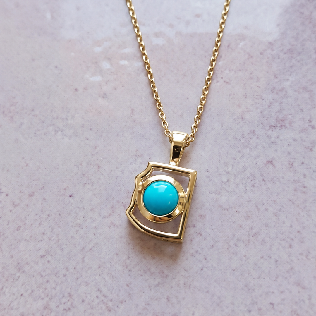 14K Yellow Gold Arizona State Arizona Turquoise Pendant