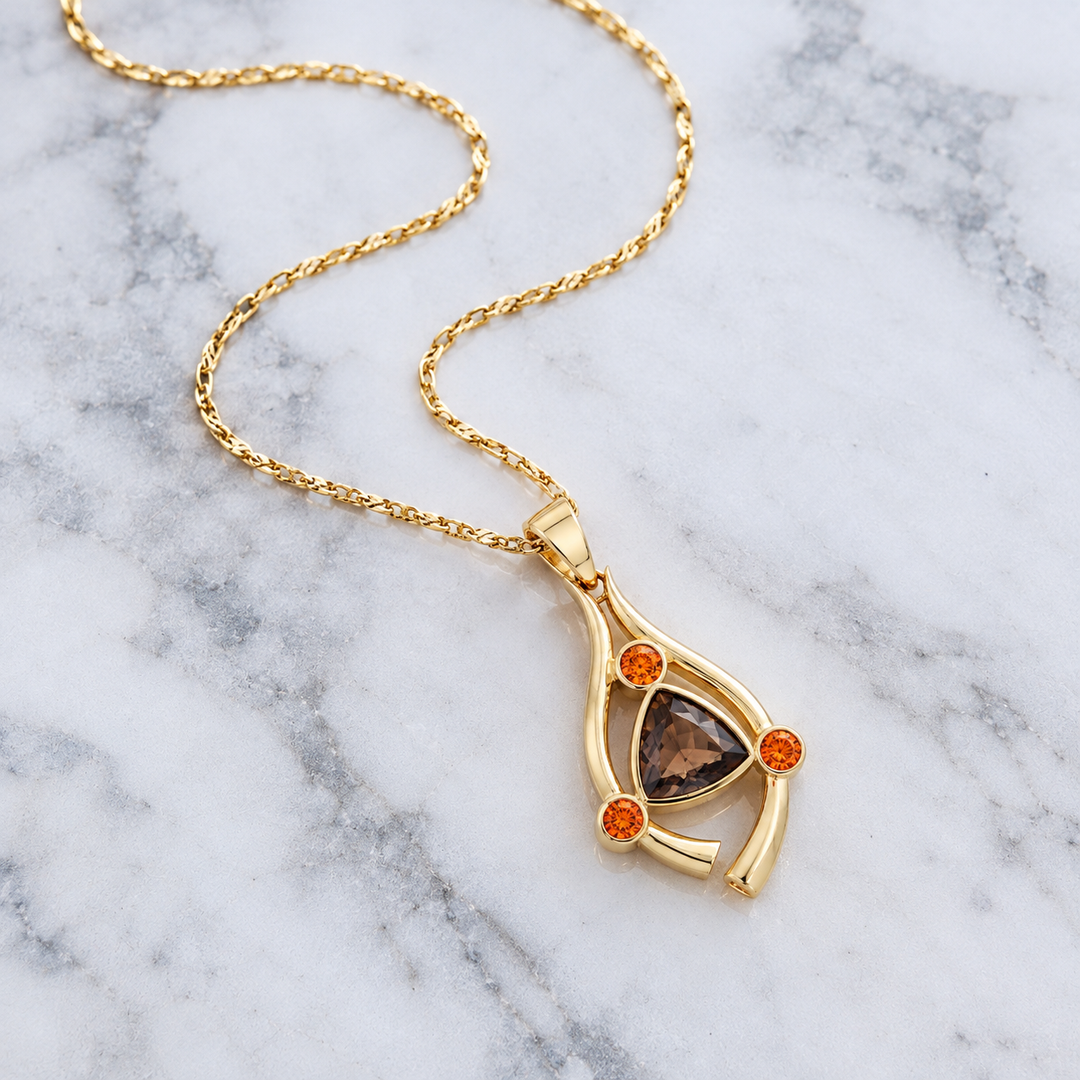 American Gem Collection #333 "Phoenix Relic" Arizona Saffordite and Spessartite 14K Yellow Gold Pendant