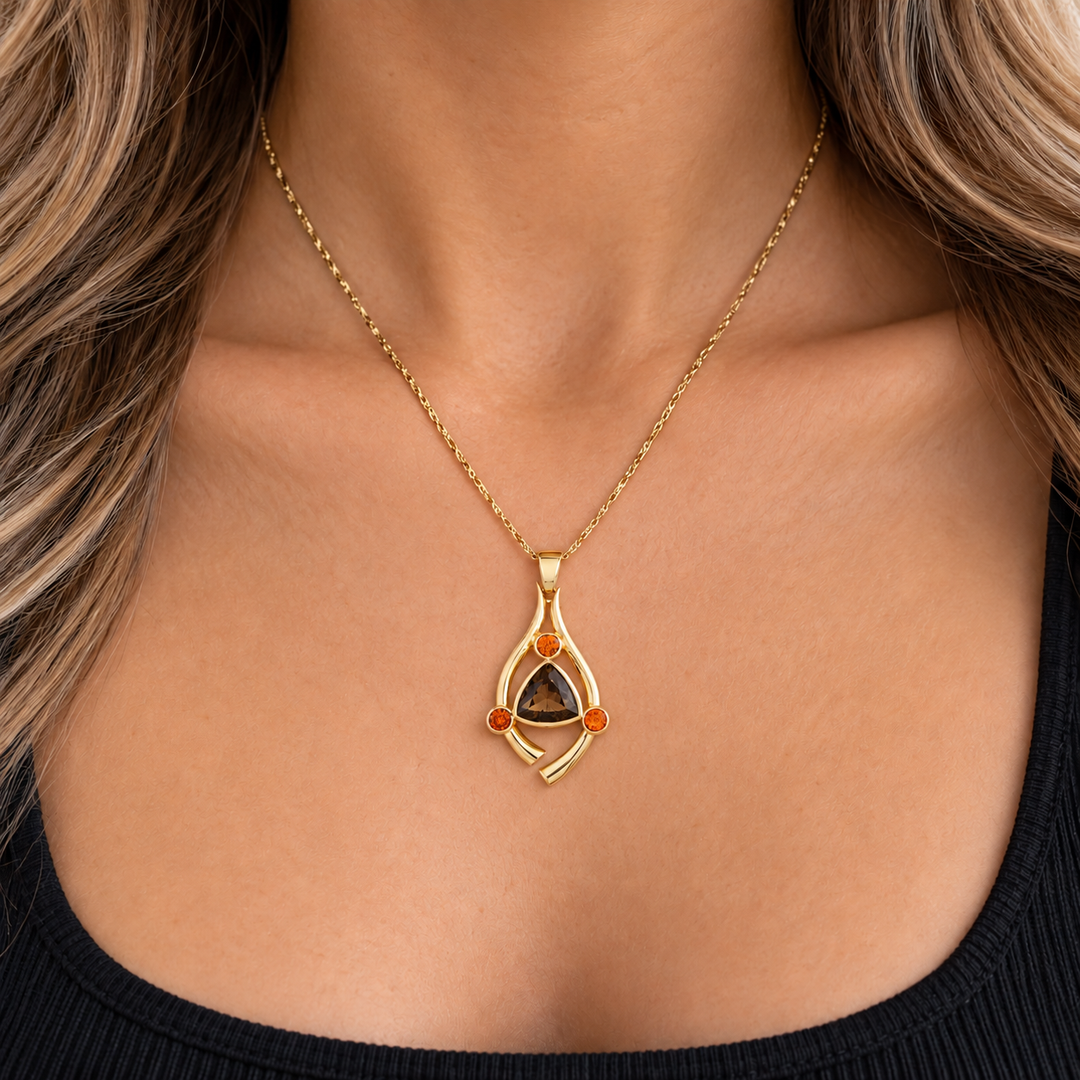 American Gem Collection #333 "Phoenix Relic" Arizona Saffordite and Spessartite 14K Yellow Gold Pendant