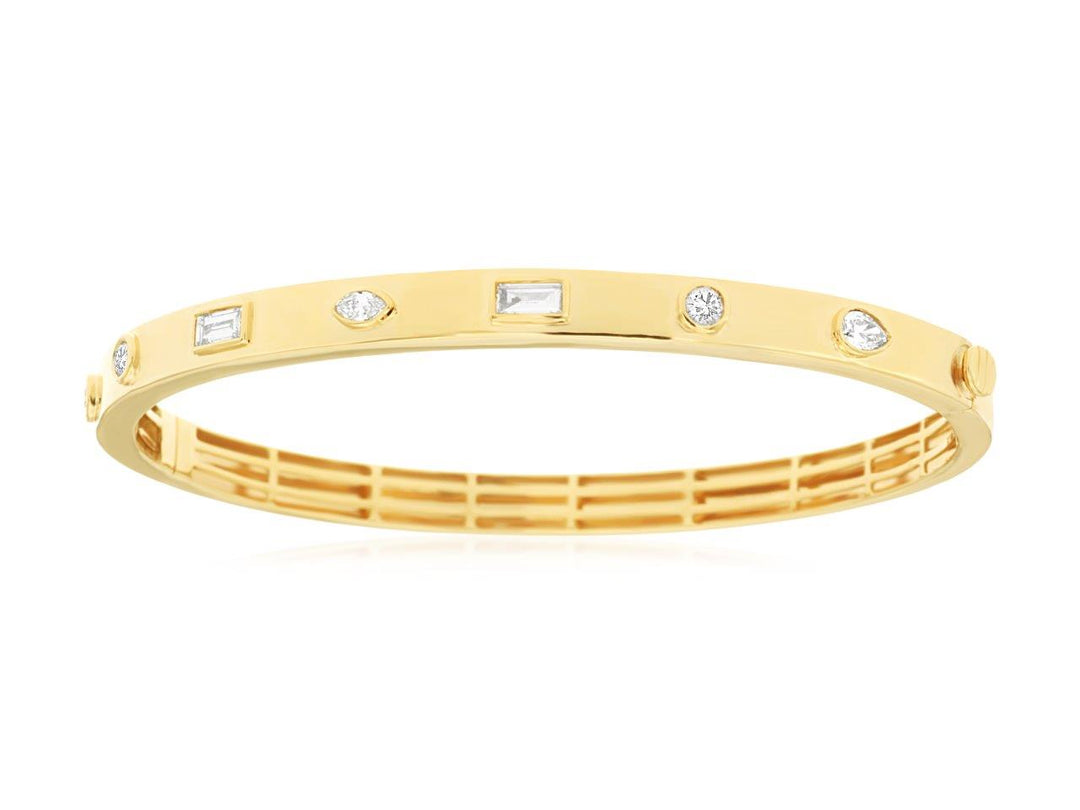 14K Yellow Gold Multi-Shape Diamond Bezel Bangle