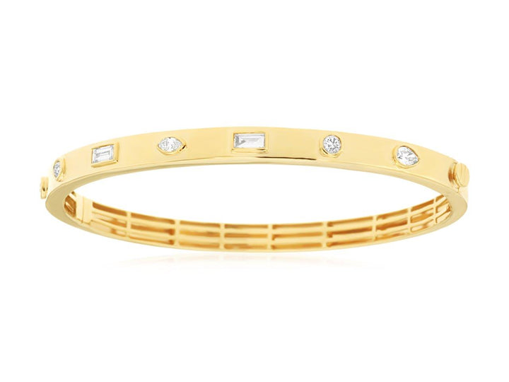 14K Yellow Gold Multi-Shape Diamond Bezel Bangle