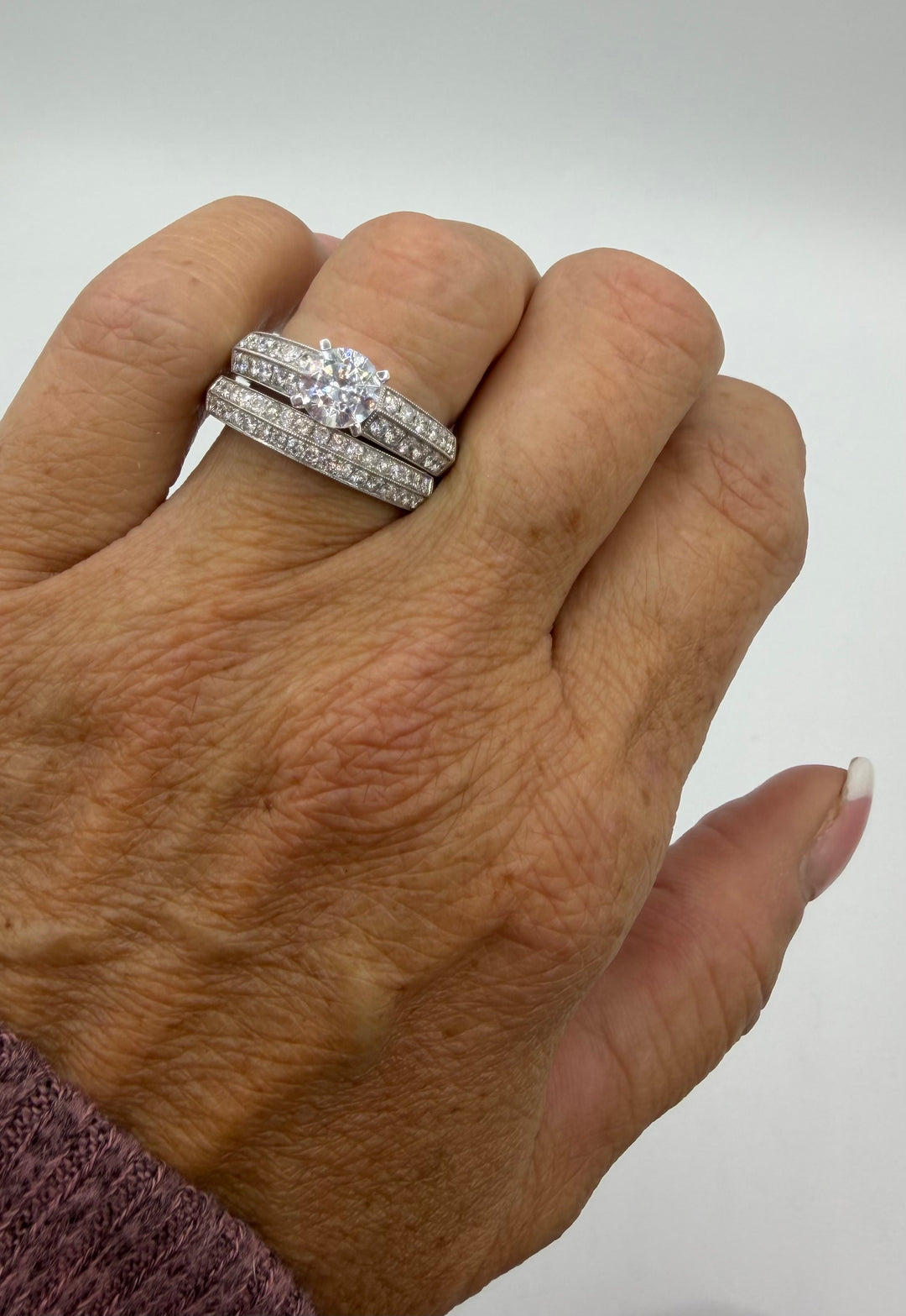 14k White Gold Diamond Micro Pave Semi Mount Engagement Wedding Set