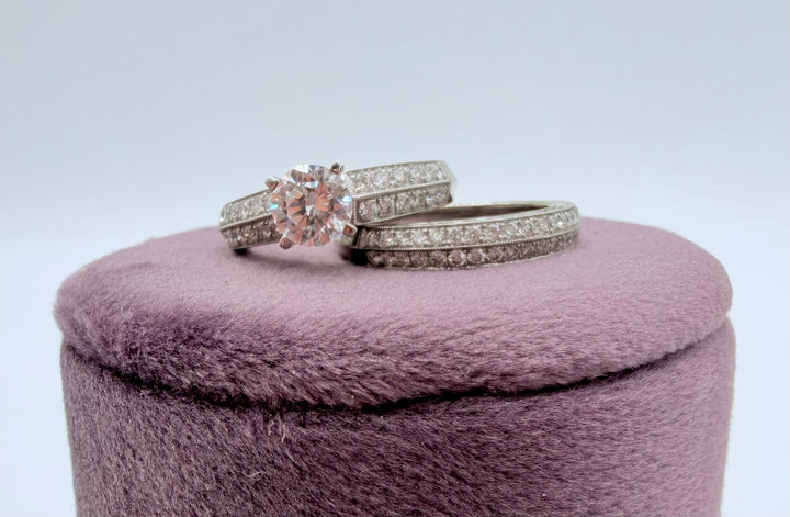 14k White Gold Diamond Micro Pave Semi Mount Engagement Wedding Set
