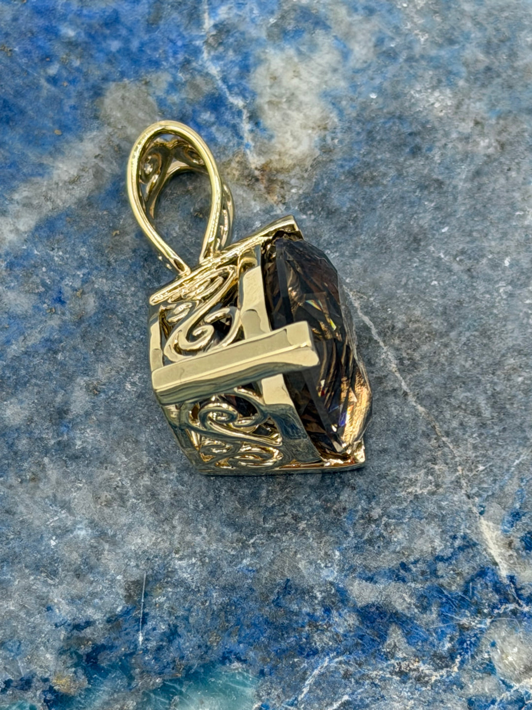 "Ember Mocha" 14ky Gold Solitaire Colorado Smokey Quartz Pendant