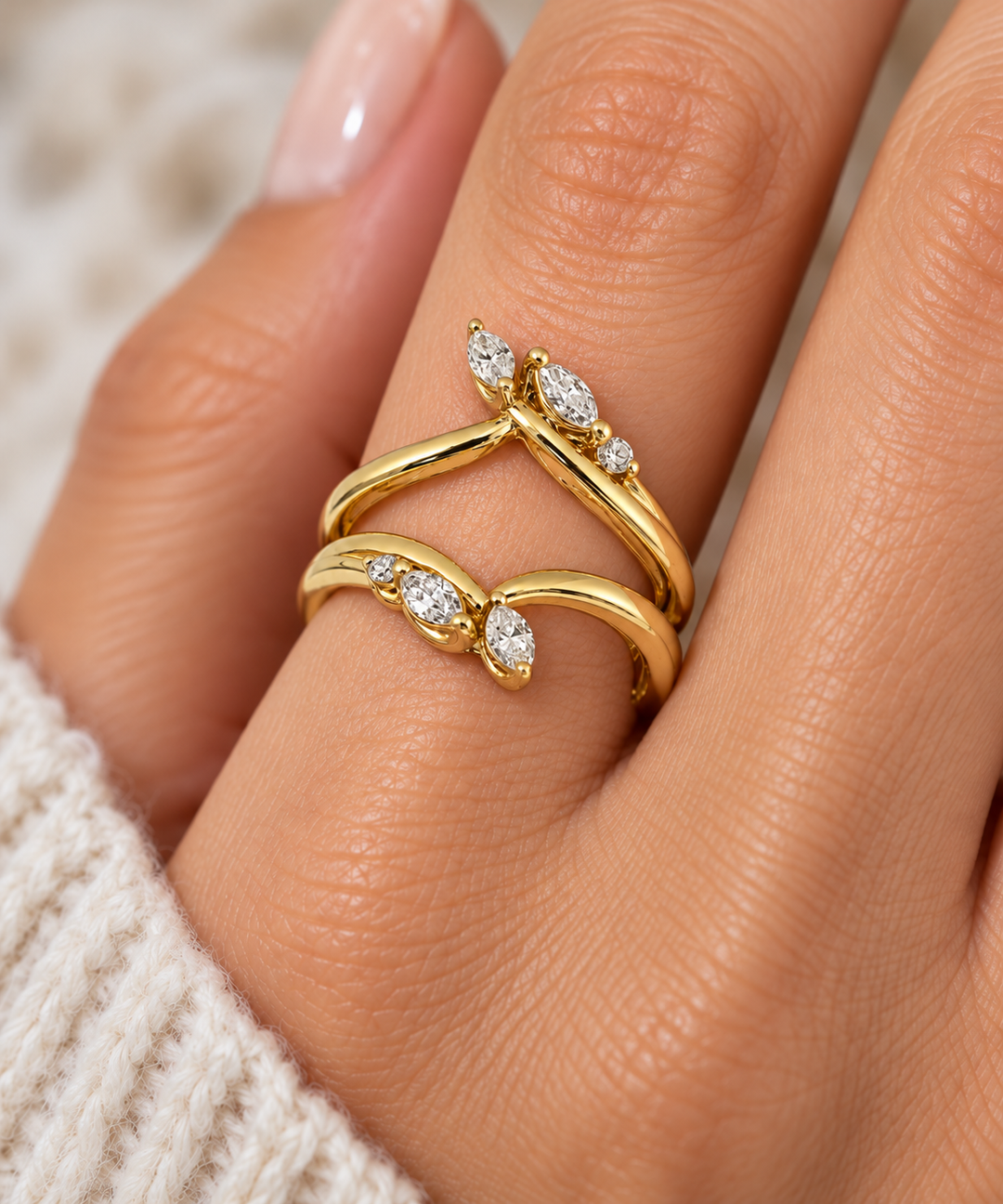 14K Yellow Gold Diamond Leaves & Branches Ring Jacket