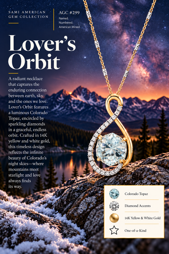 American Gem Collection #299 "Lover's Orbit" Colorado Topaz 14K Two-Tone Gold Pendant
