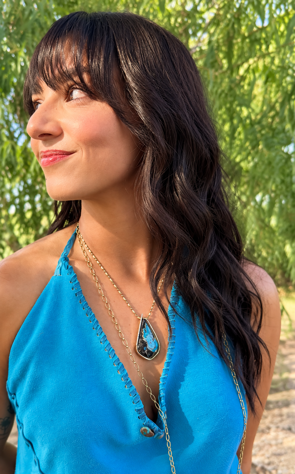 American Gem Collection #322 "Midnight Rodeo" Arizona Turquoise 14K Yellow Gold Pendant