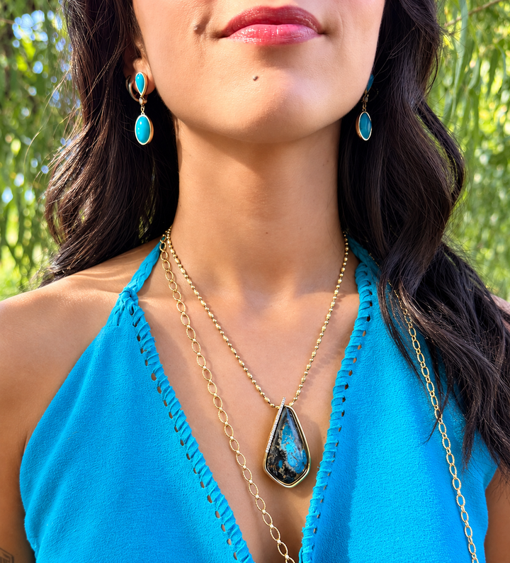 American Gem Collection #322 "Midnight Rodeo" Arizona Turquoise 14K Yellow Gold Pendant