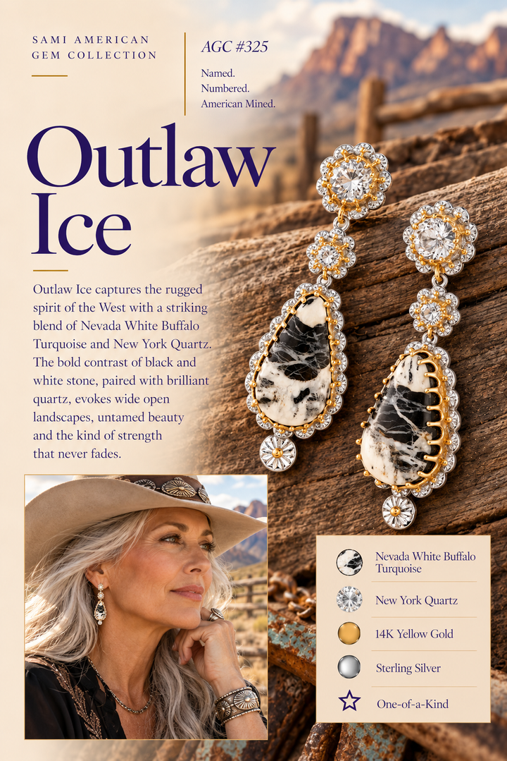 American Gem Collection #325 "Outlaw Ice" Nevada White Buffalo Sterling Silver Earrings