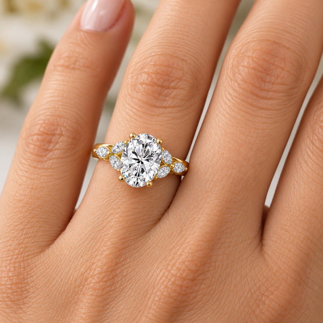 14K Yellow Gold Diamond Leaf-Inspired Semi-Mount Ring