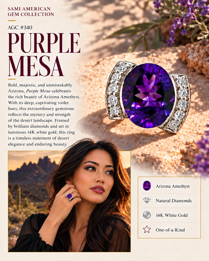 American Gem Collection #340 "Purple Mesa" Arizona Amethyst 14K White Gold Ring